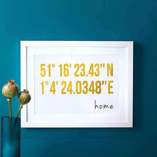 Coordinates Gold Or Silver Foil Personalised Print