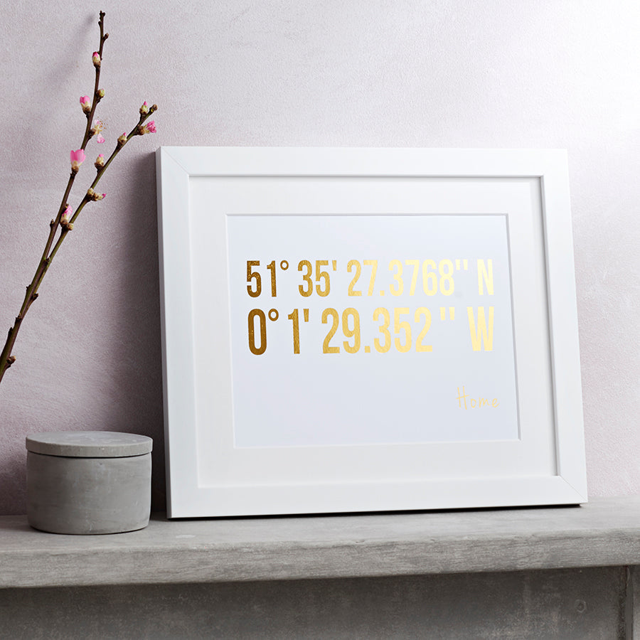 Coordinates Gold Or Silver Foil Personalised Print
