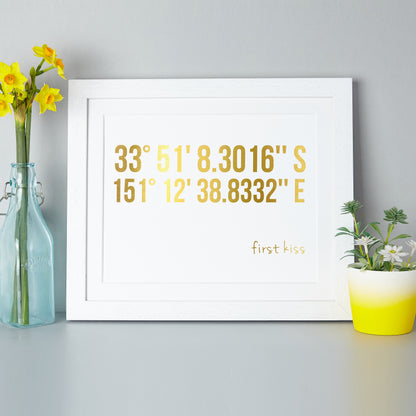 Coordinates Gold Or Silver Foil Personalised Print