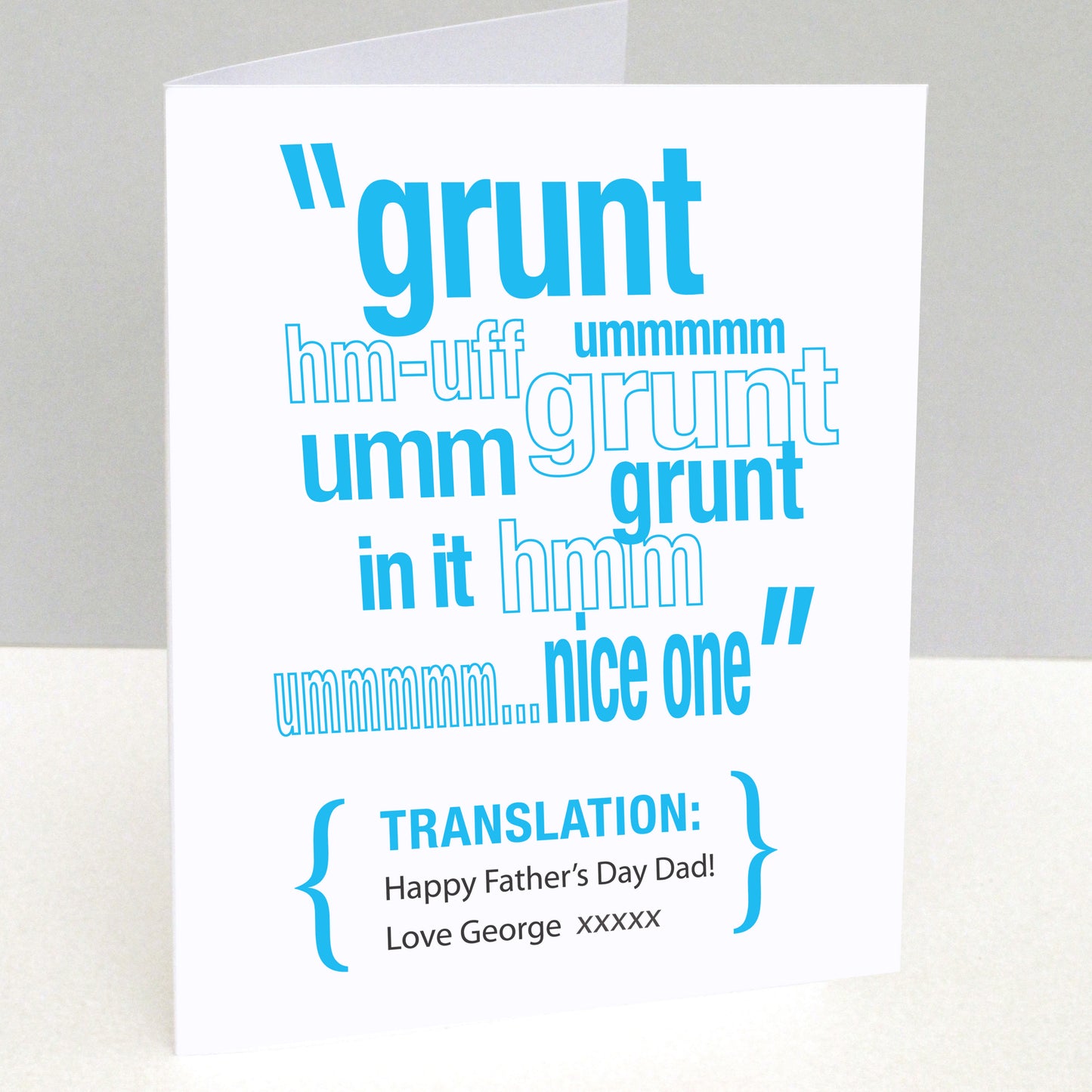 Translated Teenagers speak & grunts Translation Father's Day Card Personalised