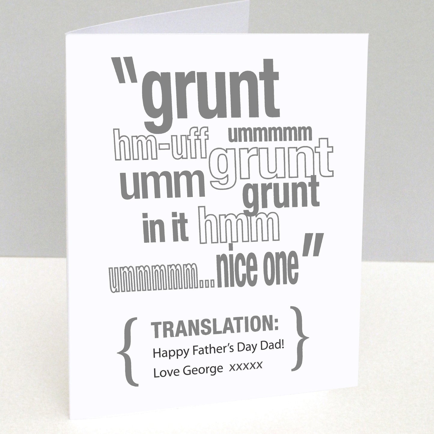 Translated Teenagers speak & grunts Translation Father's Day Card Personalised